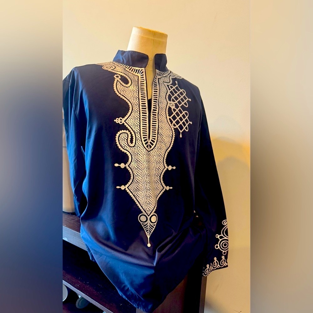 Men's Blue & Silver Casual Ethnic Shirt L